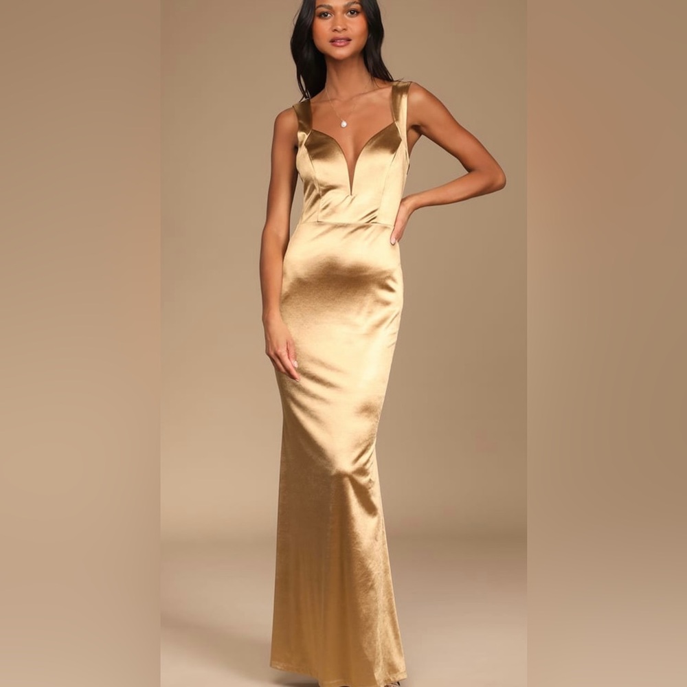 Lulus - Evening Gala Gold Satin Mermaid Maxi
